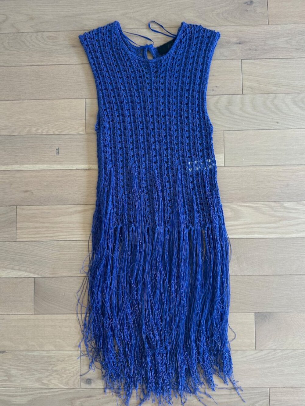 Zara Open Knit Fringe Midi Dress Cobalt Blue S